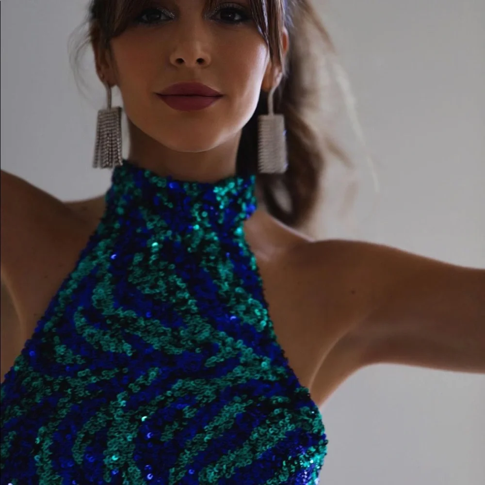 New Zara Sequins Mini Halter Dress - Picture 5 of 6